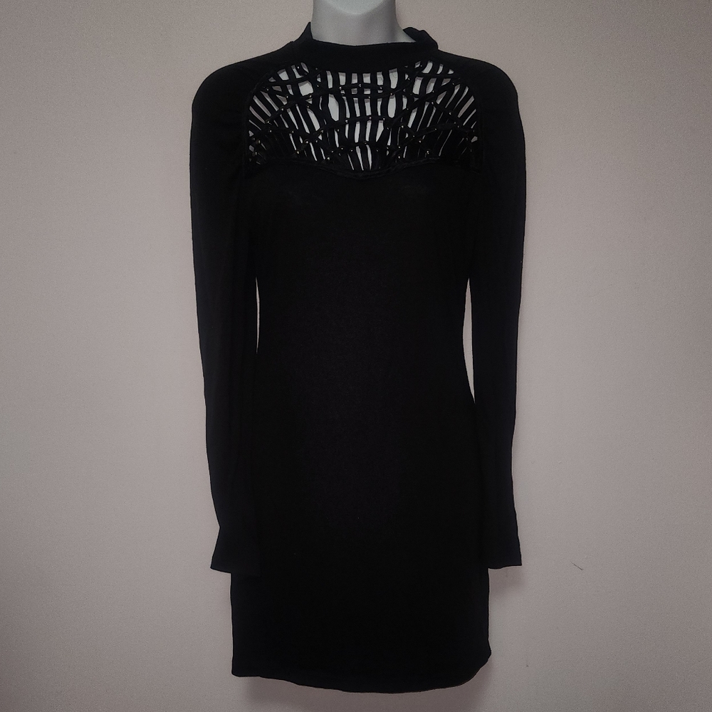 Ibby Libby Black long Sleeve Cut out Design Mini Dress L